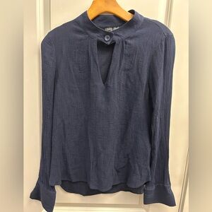 David Lerner Navy Blue Mandarin Collar Kourtney Blouse
